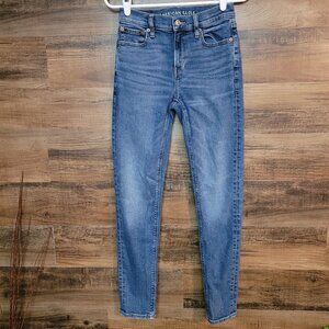 American Eagle Jeans 0 R Skinny 90's Mid Rise Medium Dark Wash Stretch Denim
